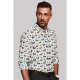 Multicolor printed cotton blended men's full sleeve shirt on hanger
