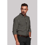 Black and White striped cotton blended men's full sleeve shirt on hanger