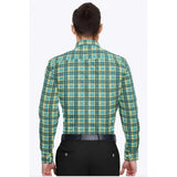 Green-Yellow cotton blended checked full sleeve shirt for men on display rack