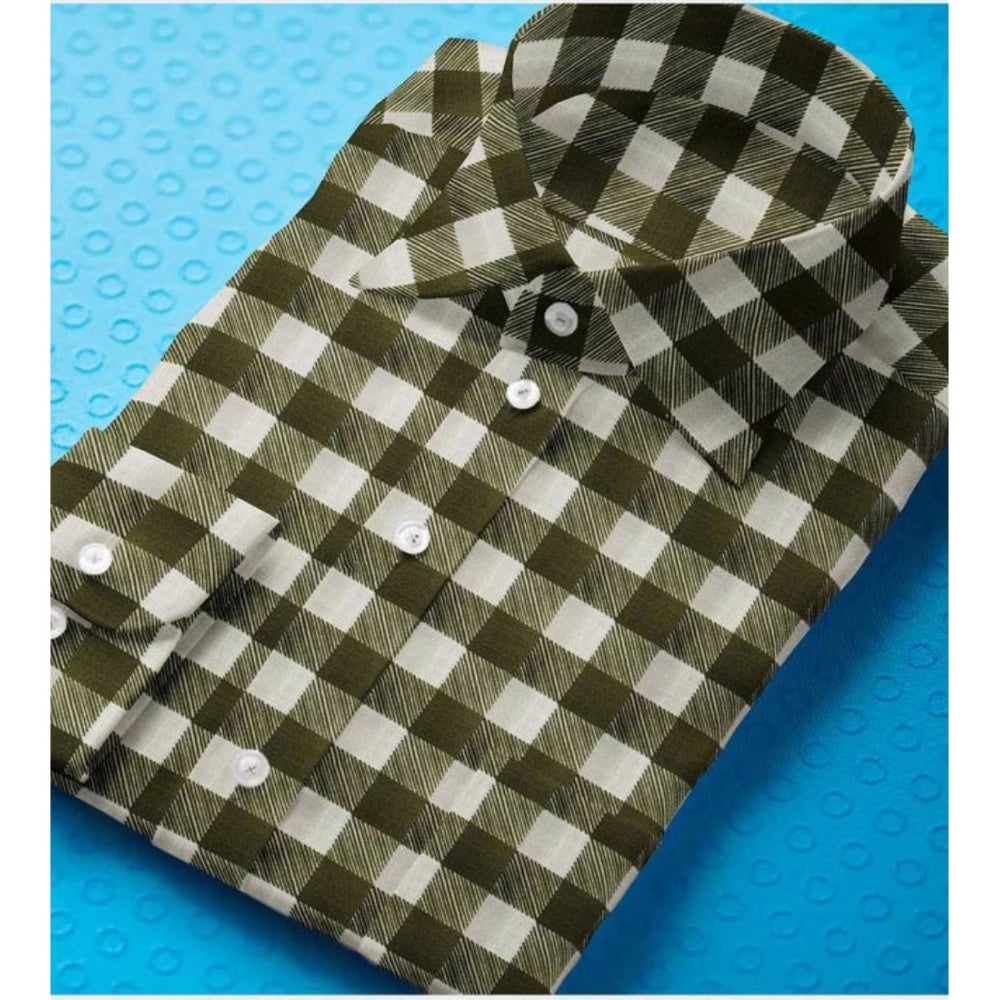 White-Green cotton blended checked full sleeve shirt for men on hanger