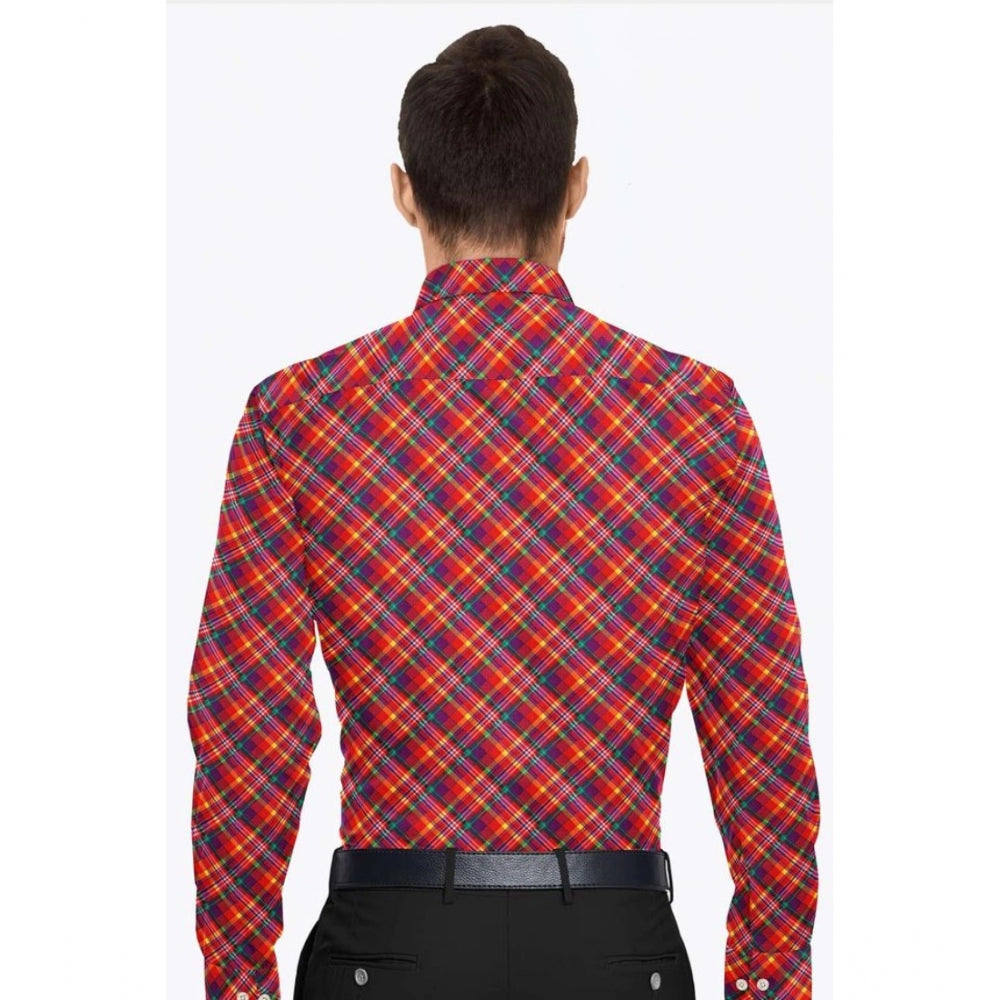 Red cotton blended checked full sleeve shirt for men on hanger