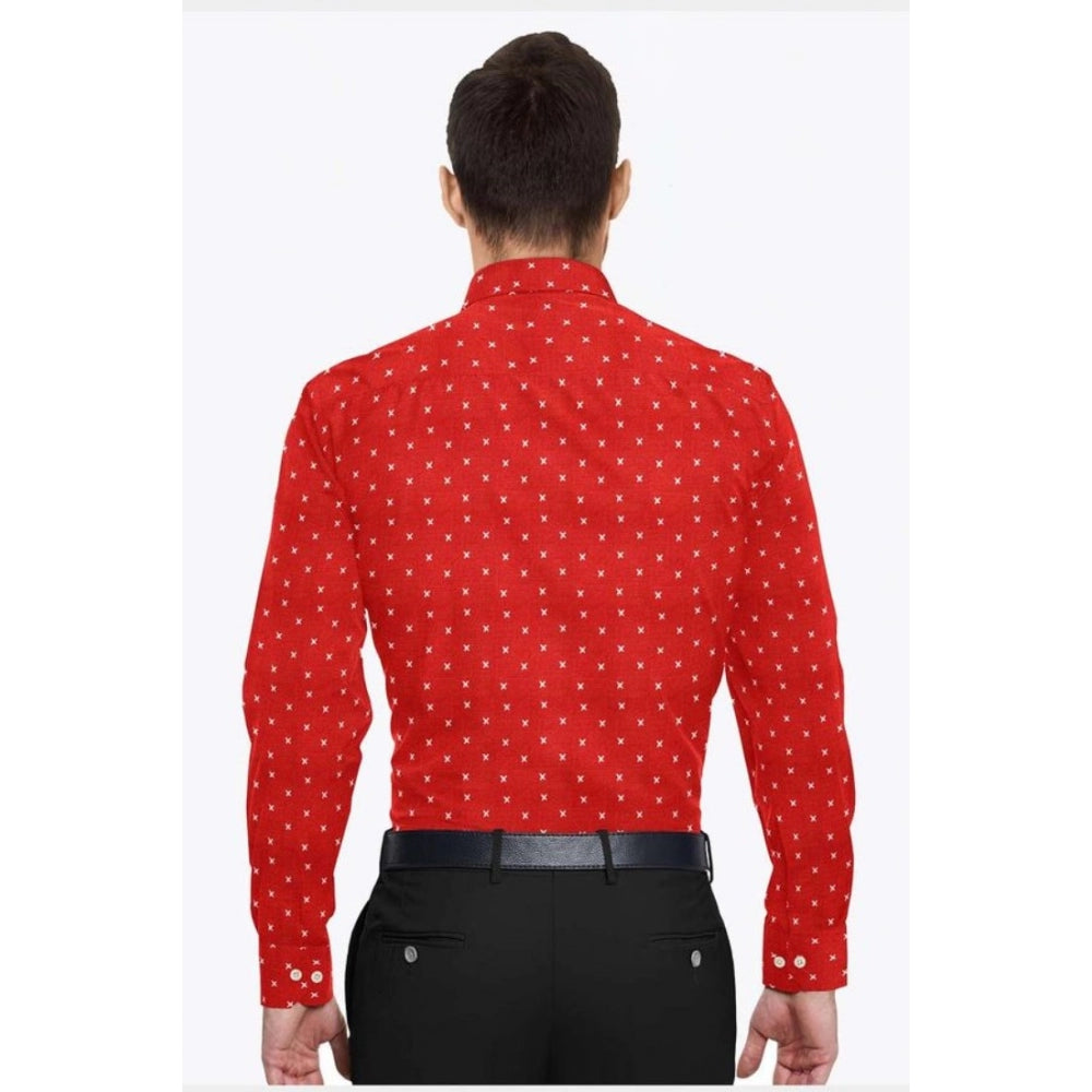 Red cotton blended printed full sleeve shirt for men on hanger