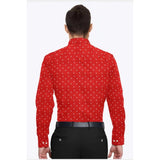 Red cotton blended printed full sleeve shirt for men on hanger