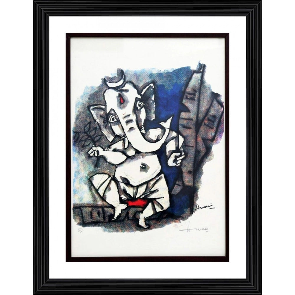 Multi-colored Ganesha dance painting with lightweight wood frame (14x18"), ready for wall mounting