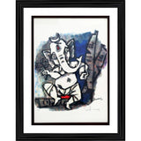 Multi-colored Ganesha dance painting with lightweight wood frame (14x18"), ready for wall mounting