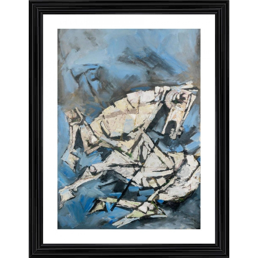 Multi-colored wood framed painting of horses, lightweight for wall mount, 14"x18" size