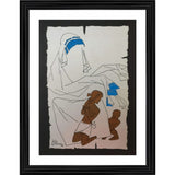 Multicolor wood framed painting of Mother Teresa as an angel for homeless, lightweight wall mount (14"x18")