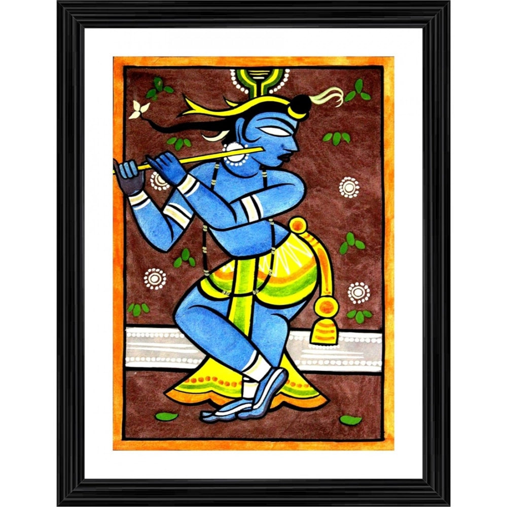 Multicolor wood framed Krishna painting, lightweight wall mount for home decor