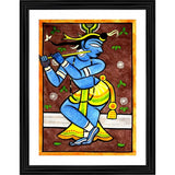 Multicolor wood framed Krishna painting, lightweight wall mount for home decor