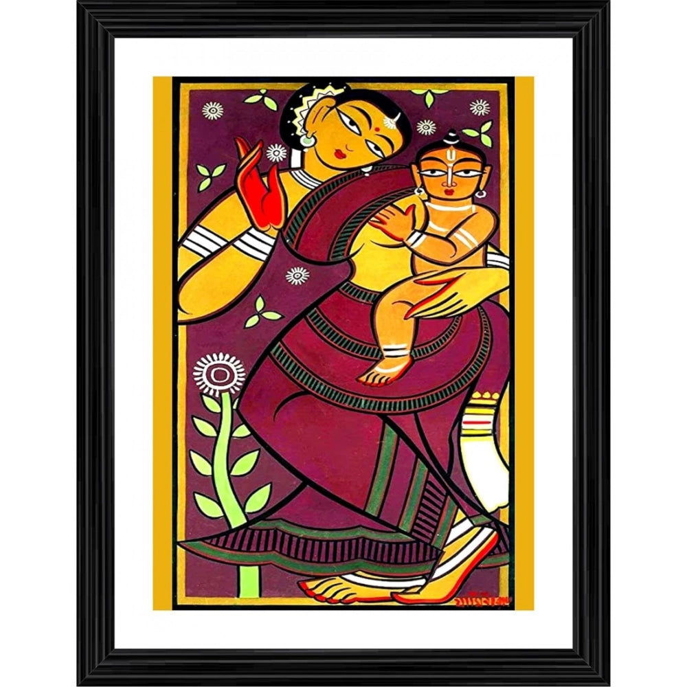 Multicolor wood-framed Mother and Child 2 painting, lightweight for wall mount
