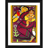 Multicolor wood-framed Mother and Child 2 painting, lightweight for wall mount