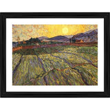 Multicolor wood-framed reproduction of Van Gogh's Wheat Field with Rising Sun, lightweight wall mount for home decor