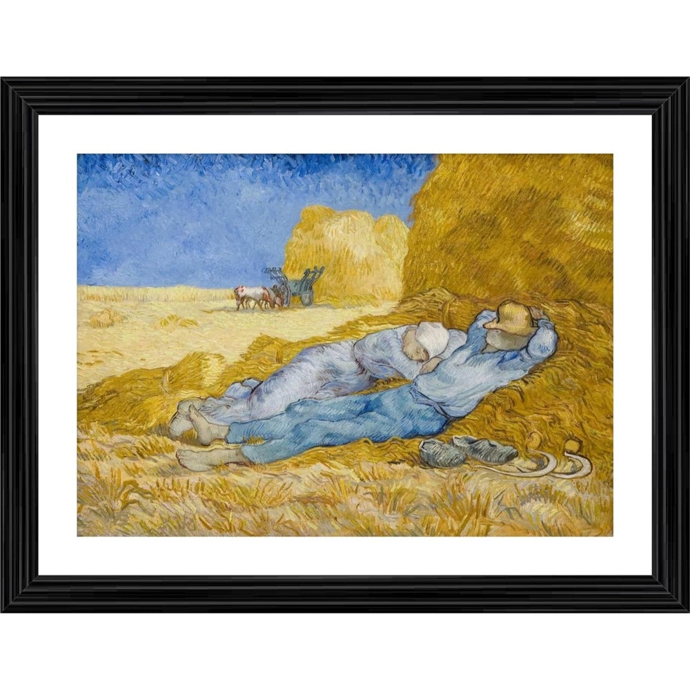 Multicolor wood framed painting of "Farmers Rest in Harvest season 1890" for wall mount, lightweight design