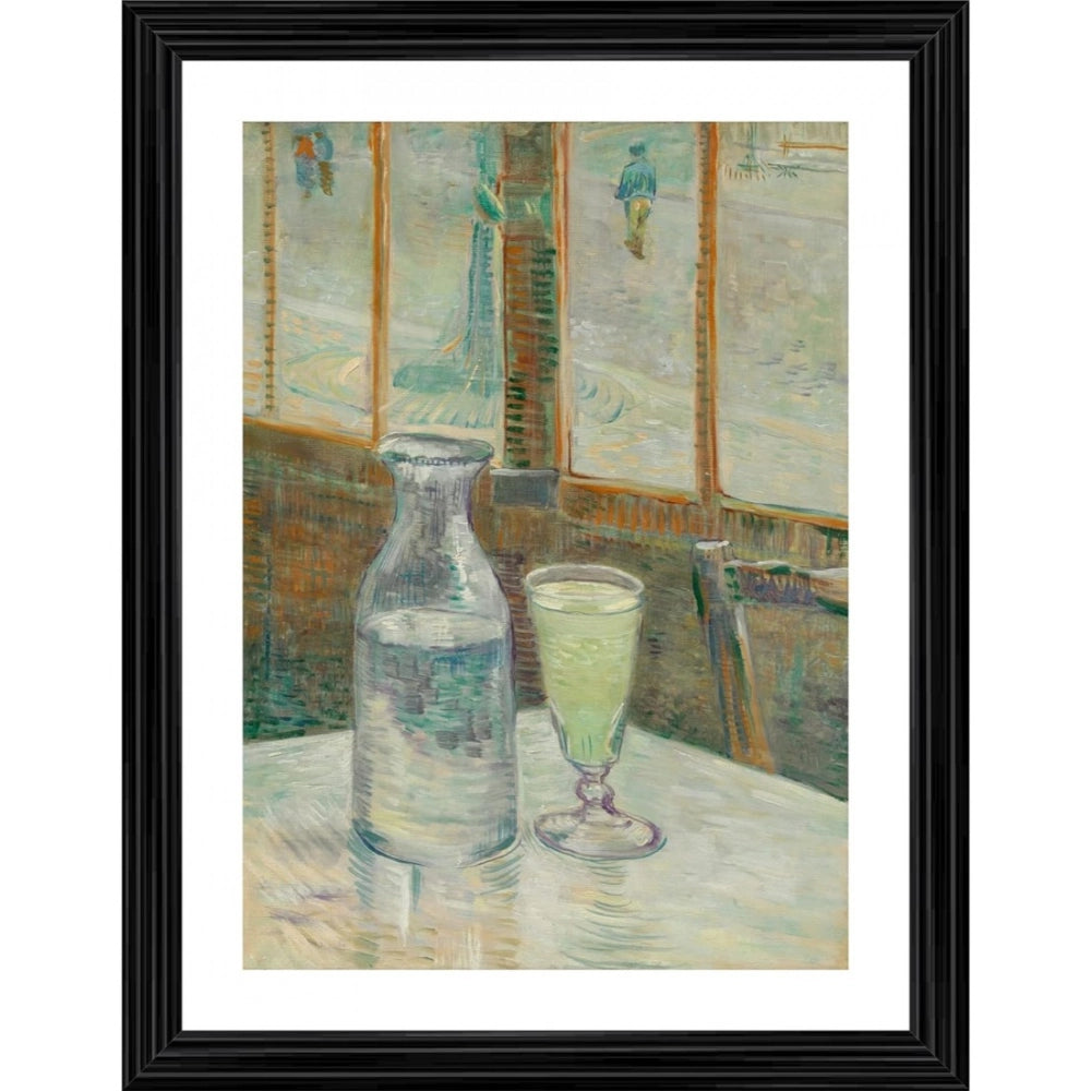 Multi-colored cafe table with Absinthe 1887 painting and wood photo frame, wall-mounted for home decor