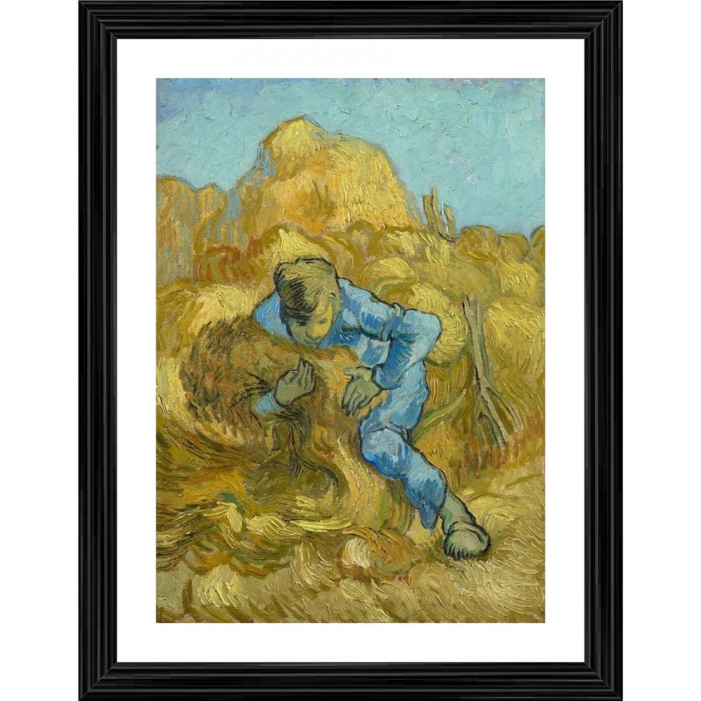 Multicolor wood framed painting of "The Sheaf Binder 1889" - Lightweight wall mount, vibrant artwork displayed