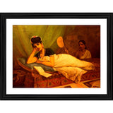 Multicolor wood framed painting of a reclining Nayar lady (14x18"), lightweight for wall mount