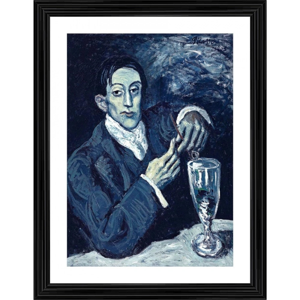 Multicolor wood framed artwork "The Absinthe Drinker" 1903 painting with lightweight wall mount, 14x18 inches size