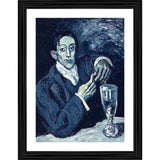 Multicolor wood framed artwork "The Absinthe Drinker" 1903 painting with lightweight wall mount, 14x18 inches size