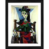 Multicolor wood framed painting of a woman with flowered hat (14"x18"), lightweight for wall mount