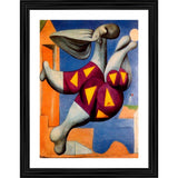 Multicolor wood framed painting of woman with beach ball (1932), lightweight wall mount, 14"x18" size