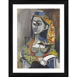 Multicolor 1955 Turkish costume painting on lightweight wood frame (14x18") - Woman seated in chair