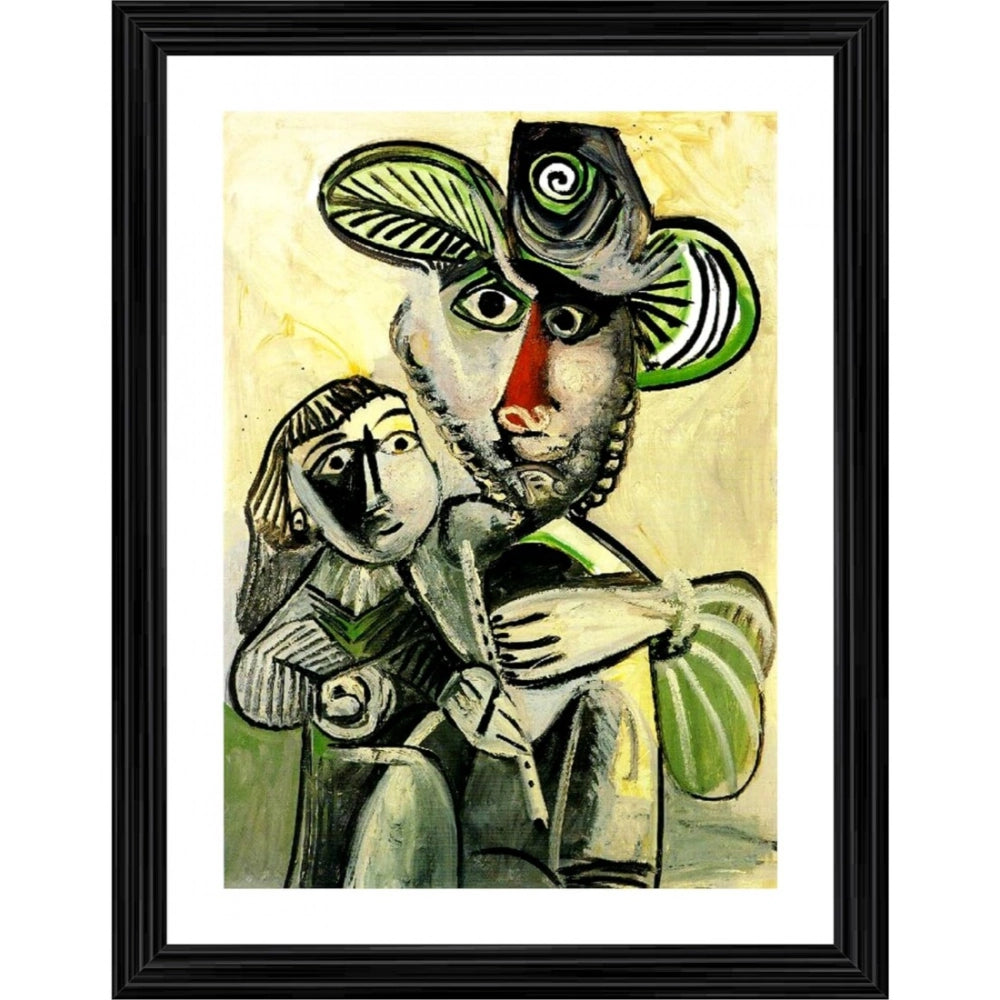 Multicolor wood framed painting of Fatherhood 1971, lightweight for wall mount