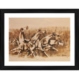 Multicolor wood framed photo frame featuring Four Horses and the Battle Painting, lightweight for wall mounting (14x18")
