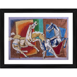 Multicolor wooden framed painting of blissful horses for wall mount, lightweight design