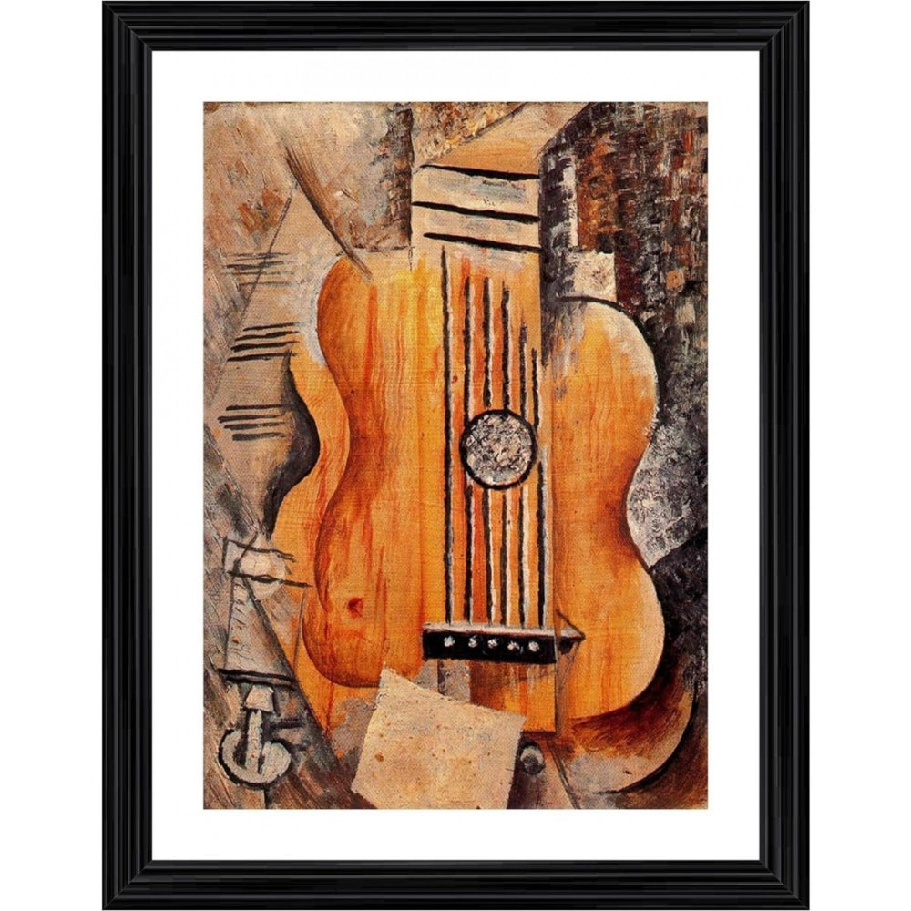 Multicolor wooden framed Guitar I Love Eva 1912 Painting with lightweight wall mount, art photo frame (14x18 inches)