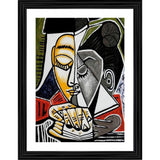 Multi-colored wood photo frame featuring 1953 Woman Reading and art painting, lightweight for wall mount, 14"x18" size