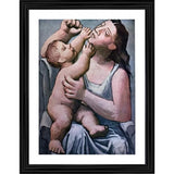 Multi-colored wood framed Mother & Child 1921 painting, lightweight wall mount for home decor