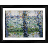 Multicolor wood framed View of Arles Flowering Orchards 1889 painting lightweight wall-mount photo frame, close-up detail
