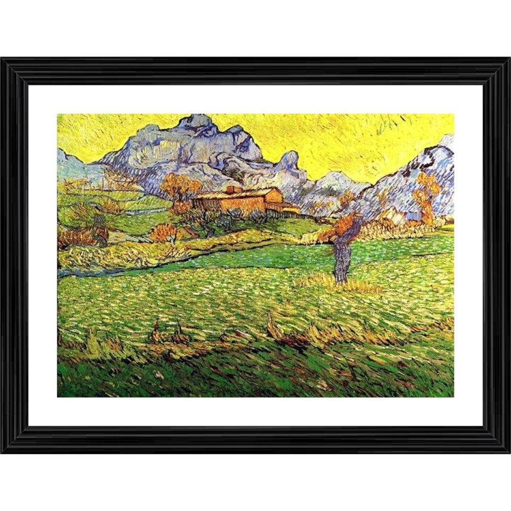 Multicolor wood framed Meadow in the Mountains Saint Paul 1889 painting with lightweight wall mount