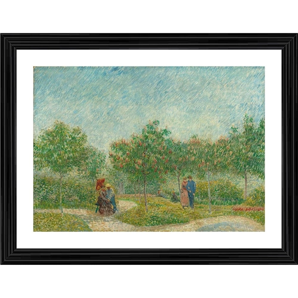 Multicolor wood framed art print "Garden with Courting Couples" 1887 painting, lightweight wall mount for home decor