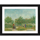 Multicolor wood framed art print "Garden with Courting Couples" 1887 painting, lightweight wall mount for home decor