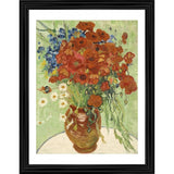 Multi-colored framed painting of Vase with Cornflowers and Poppies (1887) on wood, lightweight wall mount