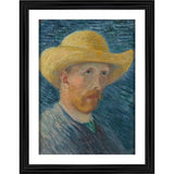 Multicolor wood framed Self-Portrait with Straw Hat 1887 painting for wall mount, lightweight and vibrant art piece