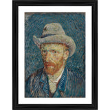 Multi-colored framed self-portrait painting with wood frame & grey felt hat replica (14x18), lightweight wall mountable art