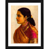 Crimson Red saree 1900 painting with multicolor wood frame, lightweight wall-mounted artwork (14x18 inches)