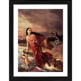 Multicolor wood-framed painting of Ganga and Shantanu (1890), lightweight wall mount, 14"x18" size