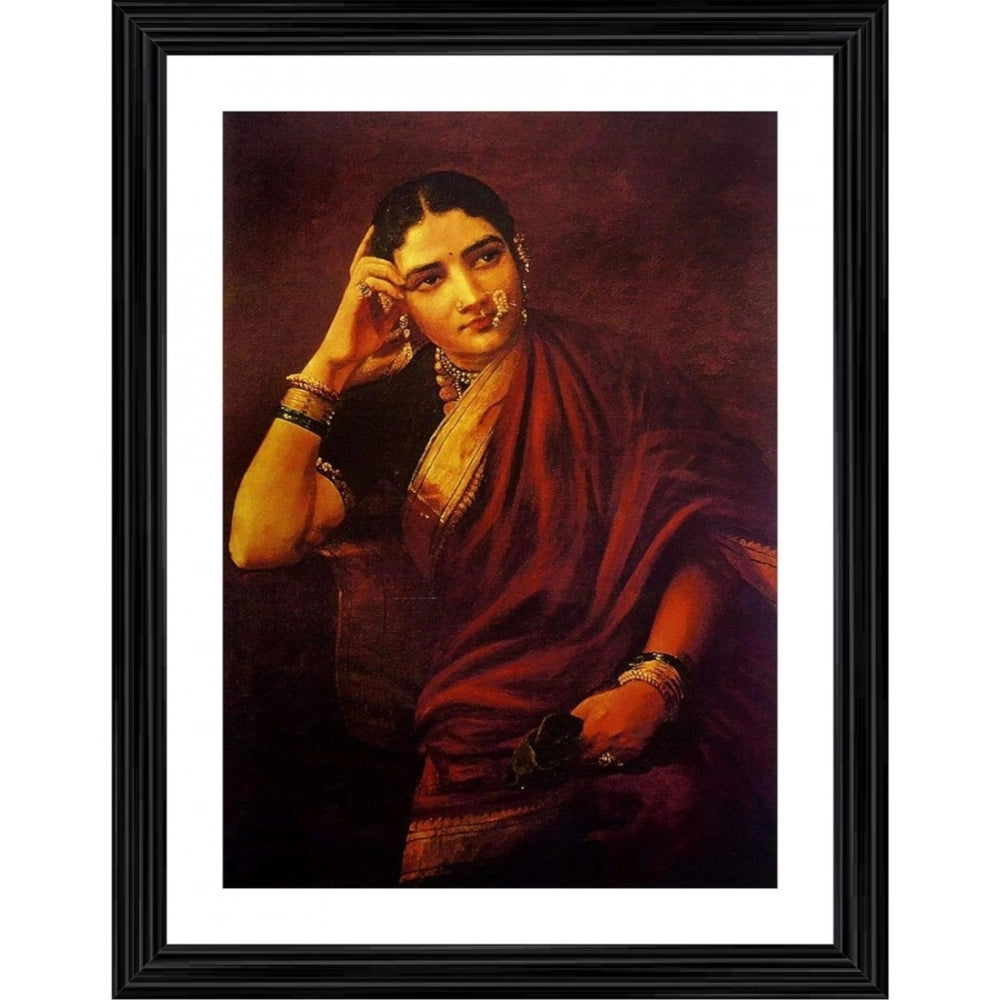 Multicolor wood-framed Maharashtrian Woman 1893 painting, lightweight wall mount art for home decor (14"x18")