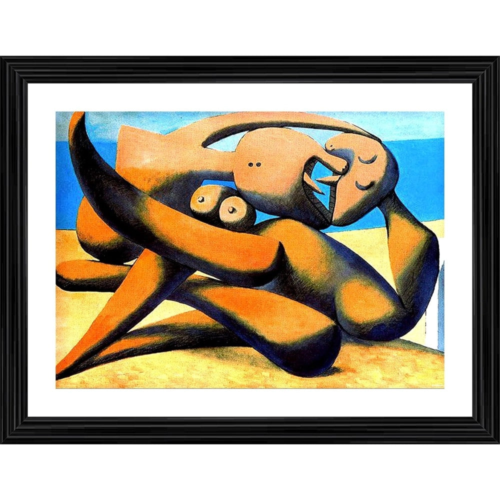 Multicolor wood framed Figure At The Seaside 1931 painting for wall mount, lightweight and vibrant seaside art