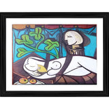 Multi-colored wood framed painting of Nude Green Leaves and Bust (1932), lightweight for wall mount, 14"x18" size