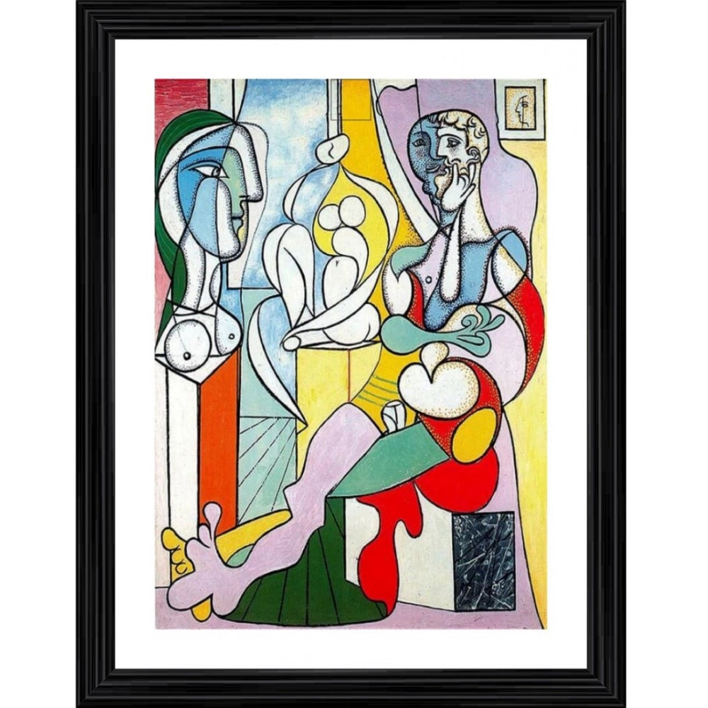 Multicolor wood photo frame with 'The Sculptor' 1931 painting, lightweight for wall mounting (14x18)