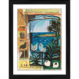 Multicolor wood framed painting of "The Pigeons Cannes 1957", lightweight for easy wall mounting (14"x18")