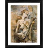 Multi-colored wood framed painting featuring a girl with mandolin (14x18 inches), lightweight for wall mounting