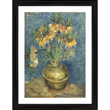 Multicolor wood framed painting featuring Imperial Fritillaries in a copper vase, lightweight wall mount