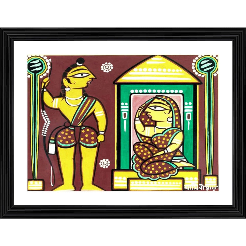 Multicolor wooden framed Seeta and Ram painting, lightweight wall mount for home decor