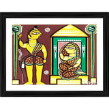 Multicolor wooden framed Seeta and Ram painting, lightweight wall mount for home decor