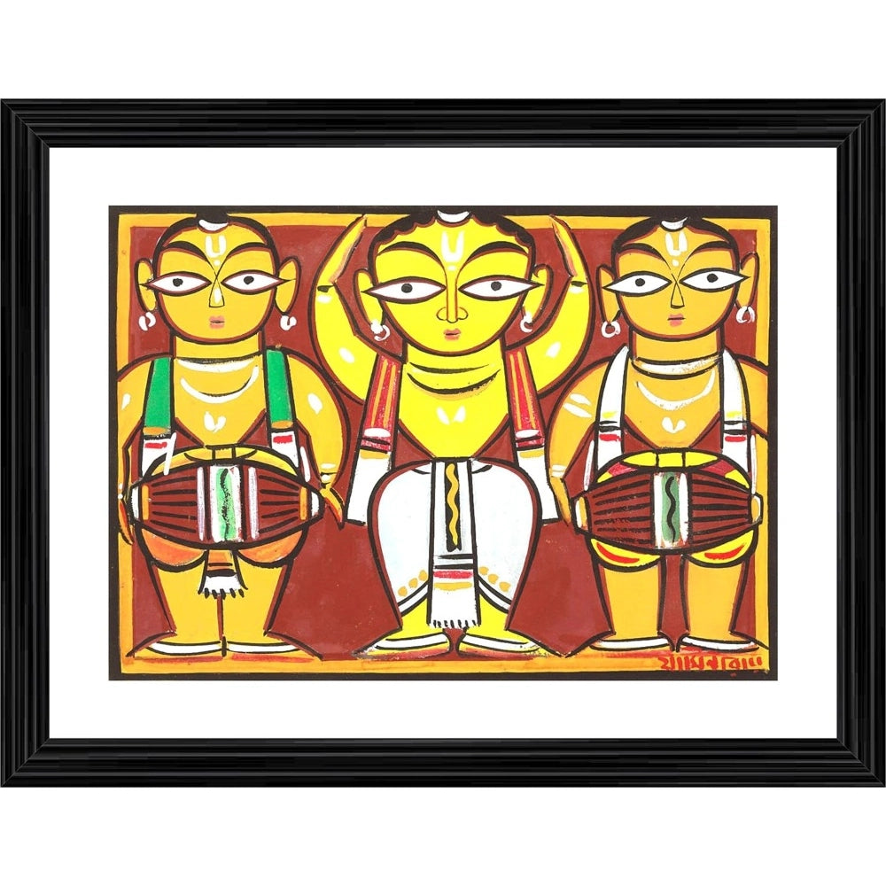 Multicolor wood framed Three Musicians painting photo frame, lightweight wall mount for home decor